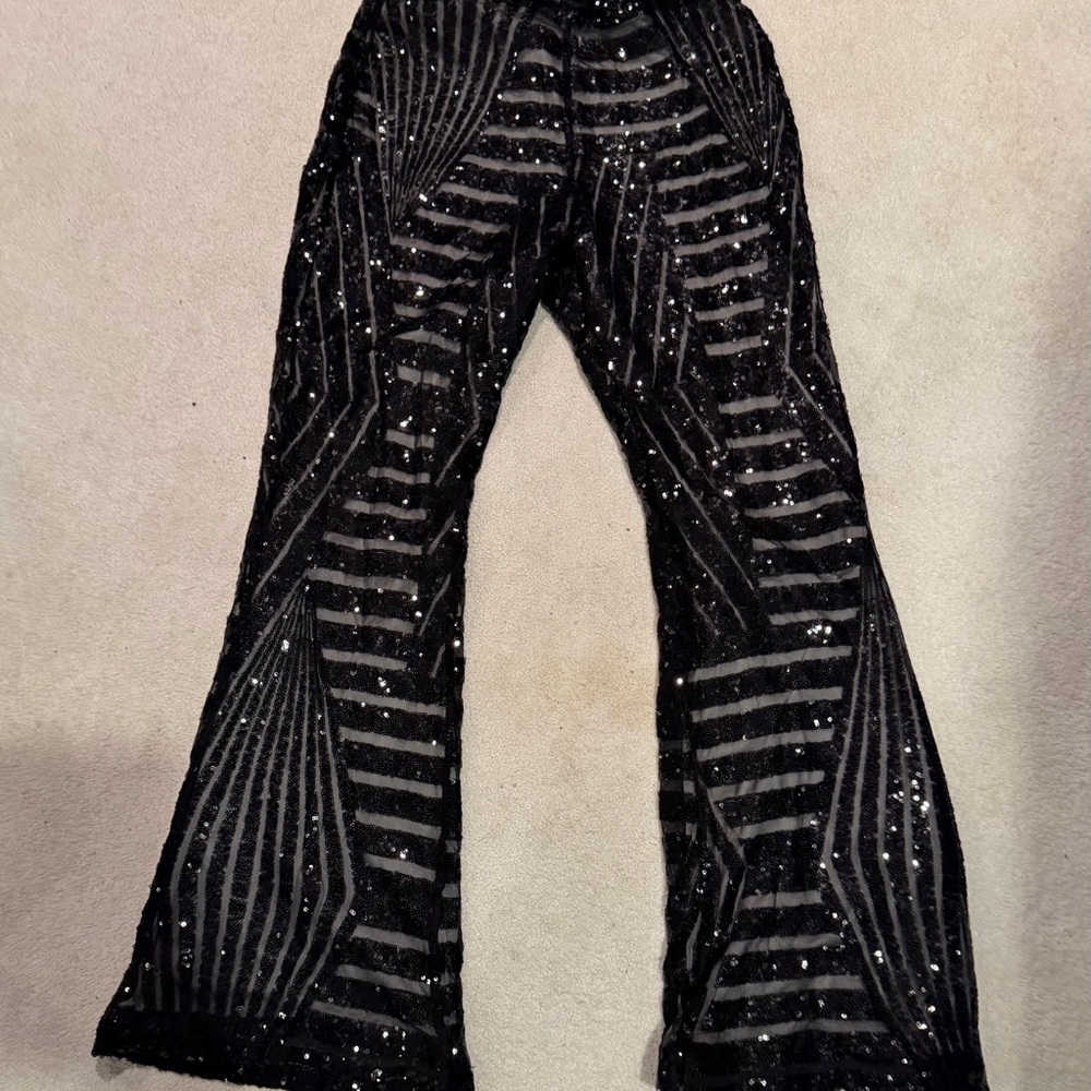 Black Sequin Flare Pants